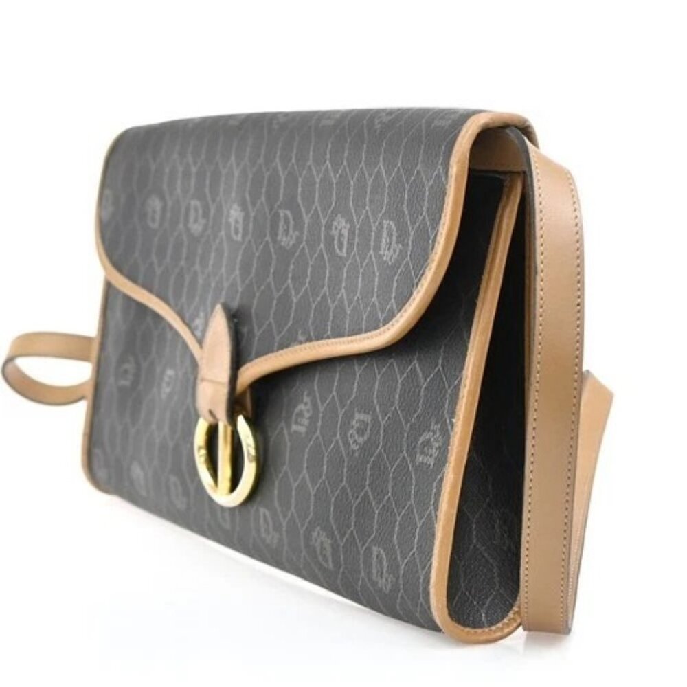 CHRISTIAN DIOR Honeycomb Chain Shoulder Bag PVC Leather Brown Gray GHW 39EG208 - Picture 2 of 14
